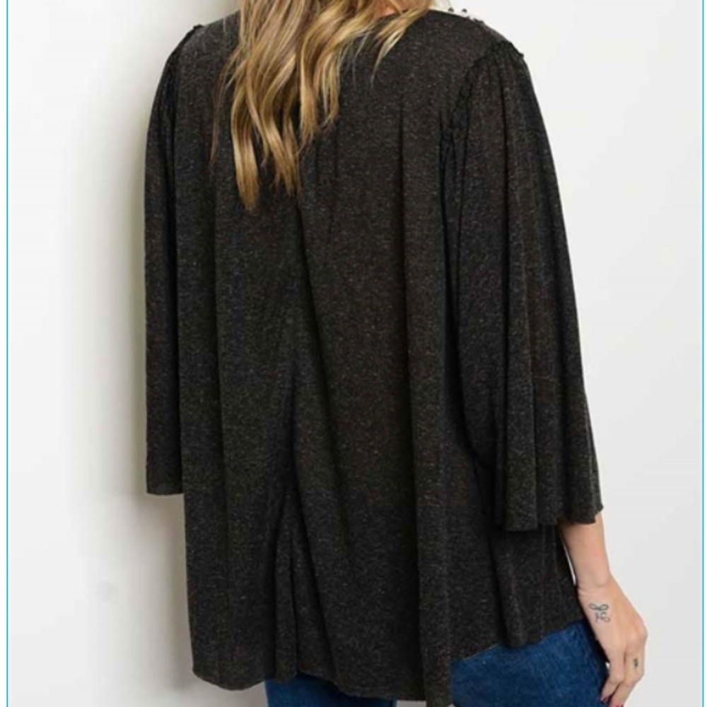 NWT Charcoal Grey Crochet Bust Peasant Top - Picture 4 of 4